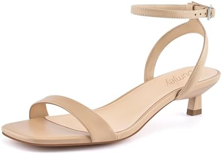Women Kitten Heel Sandals Ankle Strap Heeled Sandals Square Open ...