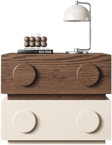 Minimalist Nightstand with 2 Drawers - Wood Bedside Table for Bedroom & Living Room, Modern End Table Organizer (Brown & White, 45cm)