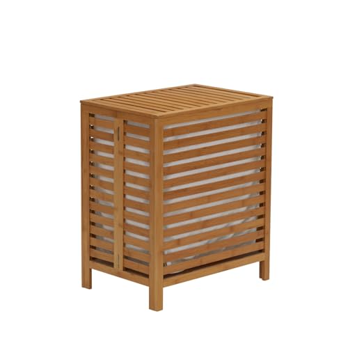 Household Essentials Bamboo Laundry Hamper, Slated Hamper with Natural Cotton Bag, Removable Bag and...