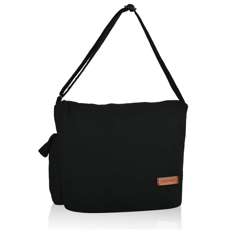 CLASSY WOMEN Ruth Canvas Messenger Bag for Women | Large Slouchy Crossbody Shoulder Bag | Laptop Tote Travel Purse with Side Pocket & Zipper Closure - 30x27x12 cm-image-36