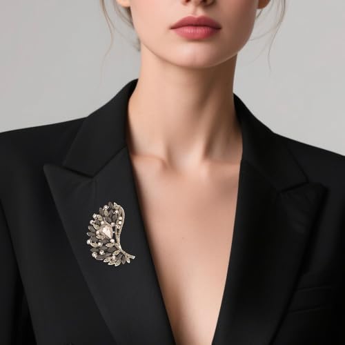 Image of Rhinestone Crystal Big Large Brooch Pin Jewerly Accessory Wing shape Gold Tone