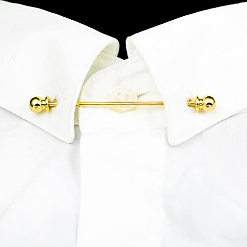 2-Piece Collar Pin & Bar Set - Shirt Collar Tie Pins for Men - Wedding & Business (Silver, Golden)4