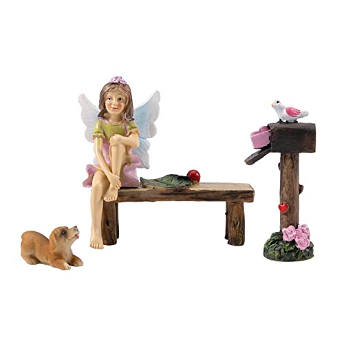 MUAMAX Fairy Garden Accessories Kit Fairy Garden Miniatures Fairies for Fairy Garden Outdoor Mini Fairy Garden Accessories Fairy Garden Mailbox with Miniature Bench and Mini Dogs