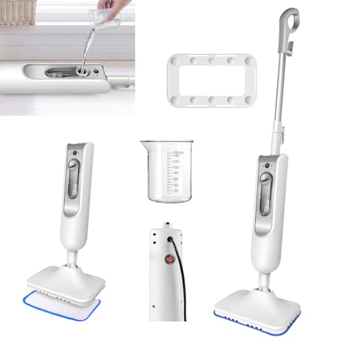 Balai vapeur pour sols durs, balai à vapeur électrique, serpillère plate avec réservoir de 400 ml, 2 serpillères lavables pour sols stratifiés