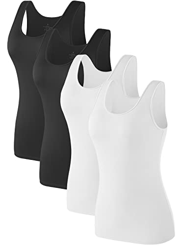 Komfokore 4pcs Tank Tops für Damen ärmelloses Unterhemd Schichtung Tanks Schwarz/Schwarz/Weiß/Weiß XL