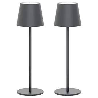 Klighten Set of 2 LED Dimmable Battery Table Lamp, Rechargeable Aluminum Desk Lamp with USB-C Charging for Indoor/Outdoor Use, Warm Light Colour 3000K, IP54, Dark Grey