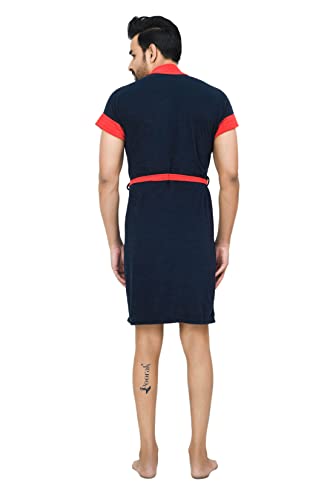 Image of Terry Men Bath robe Fit Upto 42 inches Navy Red