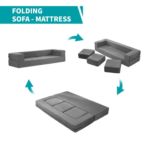 Balus Folding Bed Couch, Sleeper Foam Sofa Bed, Cushioned Foam Mattress Comfortable Sofa, Floor Couch Sleeper Sofa Foam With 3 Ottomans For Living Room/Bedroom/Guest Room/Home Office (Light Grey) #TOP3