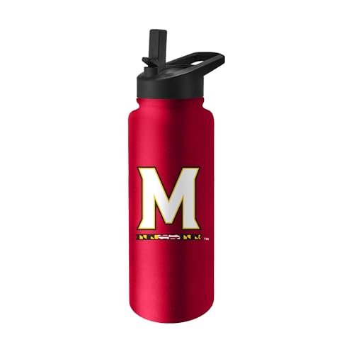 Image of Logo Brands NCAA Maryland Terrapins 34 oz Stainless Steel Quencher Bottle - Team Color, Straw Included, No-Spill Lid, Easy Carry Handle - Keeps Drinks Cold For Hours