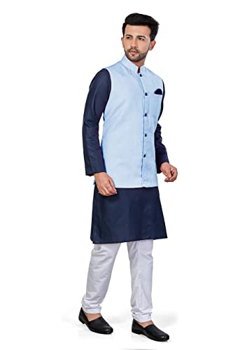 Image of BE ACTIVE Linen Blend Solid Pattern Trendy Comfortable Stylish Full Sleeve Kurta Pajama Set with Jacket Nehru Style Koti for Men's Ethnic Wear