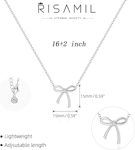 Silver Necklace for Women - Cute Bow Necklace Dainty Silver Necklace Cubic Zirconia Bow Pendant Necklace Chain Choker Necklaces for Women Trendy Jewelry3