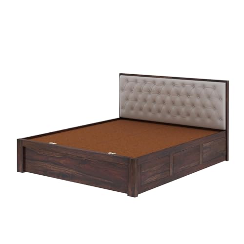 Image of Ganpati Arts Sheesham Wood Decan King Size Bed with Box Storage | Wooden Double Bed Cot Palang for Bedroom, Home & Hotel Furniture (Walnut Finish)