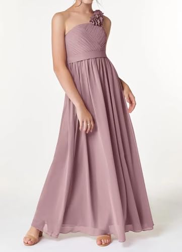 One-Shoulder Junior Bridesmaid Dress Chiffon Flower Girl Dresses for Wedding Ruffles Party Gowns for Teen Girls3