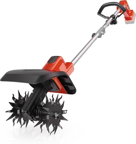 Cordless Tiller Cultivator for Milwaukee 18V Battery,Brushless Motor,Electric Garden Tiller w/360 RPM, 9In Tilling Width - Detailed View