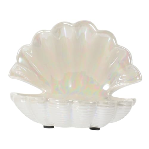 Healvian caja de llaves bandeja de joyería organizador de bandejas de joyas concha Caparazón decorativo bandeja de almacenamiento de joyas bandeja de anillos para joyería cerámica blanco