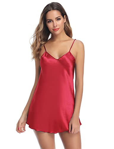 Litherday Women's Satin Nightgown Silk Slip Sleepwear Sexy V Neck
