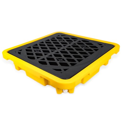 1 Drum Spill Containment Pallets with Drain, Leakproof Platform for Garage, Basement, Industrial Storage (1 Pack, 26.4" x 26.4" x 6", 2200lbs Load Capacity, 11.36 Gallon Sump)