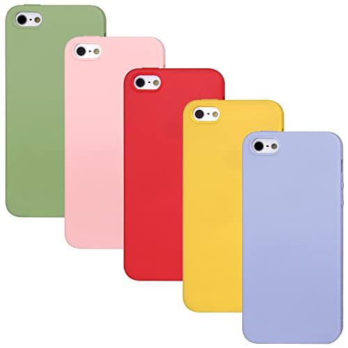 Wisdompro Case For Iphone 5, Bundle Of 5 Pack Extra Thin Slim Flit Soft Tpu Gel Protective Case Cover For Iphone Se 2016, For Iphone 5S, For Iphone 5 (Yellow, Green, Red, Pink, Light Blue) #TOP6