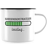 JUNIWORDS Emaille-Tasse, Karosseriekonstrukteurin loading, Schwarzer Tassenrand (6202317)