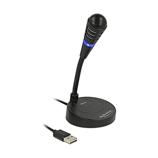 Delock USB Mikrofon mit Schwanenhals für Notebook und Computer, Plug&Play, ideal für Gaming, Podcast, Skypen und Gesang…