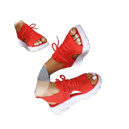 Women's Open Toe Tennis Shoes – Orthopedic Wedge Sandals with Arch Support, Breathable Mesh Lace-Up Sneaker Sandals, Thick Soled Walking Shoes for Summer, Casual Beach & Outdoor Wear