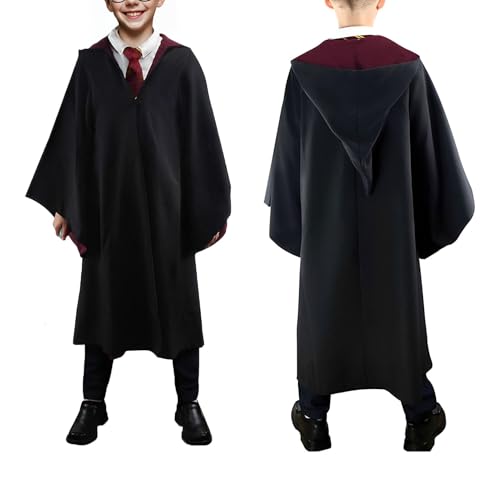 Ansamy Disfraz de Mago College Cosplay para Niños Adultos, con Capa, Corbata, Gafas, Bufanda para Fiesta de Mago Disfraz Carnaval Halloween (145, Rojo)