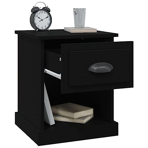 Table de chevet noire avec tiroir et rangement ouvert multifonction - 6