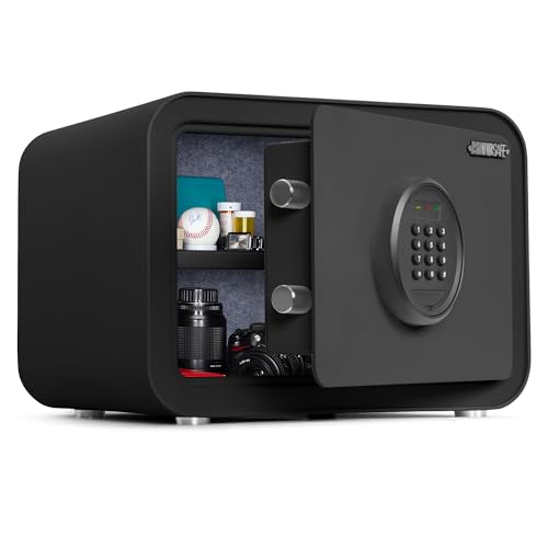 Digital Safe Box 1.0 Cu.ft Heavy Duty Solid Steel Home Safe with Keypad Small Personal Security Lock Box for Money Jewelry Anti-Theft Money Box for Hotel Dorm Office (Black)
