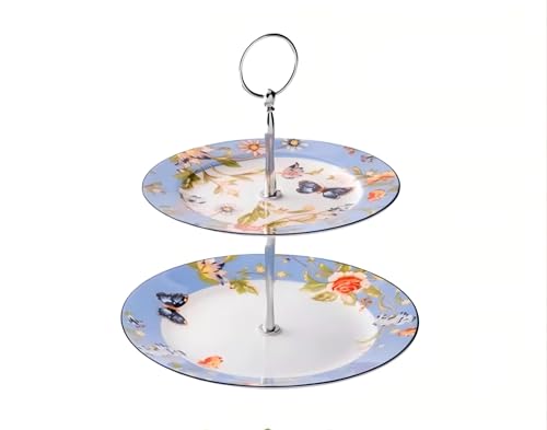 Aynsley Cottage Garden Windsor 2-Tier Cake Stand, Bone China Cupcake Stand for Tea Party, Wedding, Dessert Display – Vintage Floral Design, 22cm Tall