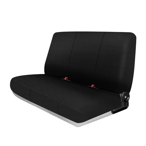 runfider Stretch Truck Seat Cover for Ford for Chevrolet for Dodge & Full Size Pickup Trucks, Plush Corduroy Front Bench Seat Protector with Side Pockets - Black