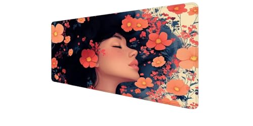 Tapis de souris XXL fleur 1000x400 mm pour bureau et gaming