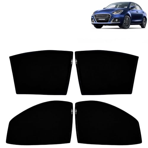 Image of KINGSWAY Car Sun Shade Curtains Only Compatible with Maruti Suzuki Swift Dzire (2020 to 2024) | Z-Black Fix-Type (Non-Magnetic) | UV & Heat Protection | Pack of 4 Pcs