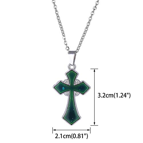 FM FM42 Temperature Sensing Color Changing Cross Pendant Necklace with 19.29" Stainless Steel Rolo Chain ZN1131