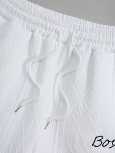 Image of Geometric Jacquard Textured Letter Embroidered Short Sleeves T-shirt Or Drawstring Shorts -Co-ord Available(Shorts White /L)