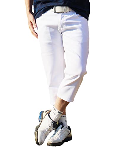 [エムシー] ゴルフウェア メンズ クロップドパンツ ゴルフパンツ ストレッチ ハーフパンツ チノパン 無地 7分丈 ショートパンツ 春夏 1-ホワイト Mサイズ