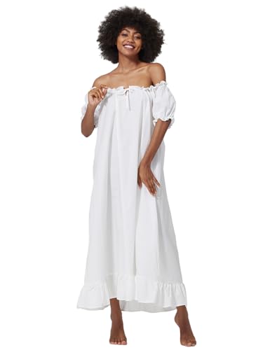 BEAUZSUZSANA Women's Nightgown 100% Cotton Victorian Vintage Nightwear Short Sleeve Scoop Neck (Small) Ivory - image 1