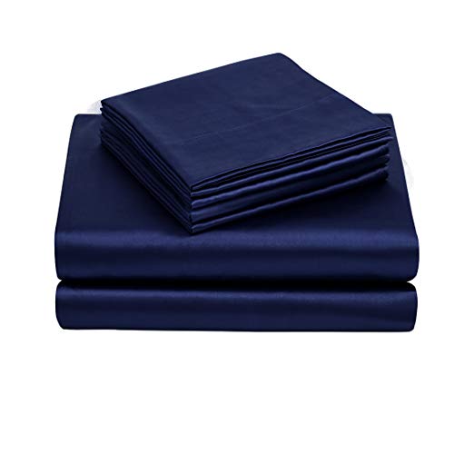 Treely 6 Piece Satin Sheets California King Size Silky Smooth Navy Blue Satin Sheet Set With Deep Pocket, Satin Fitted Sheet, Flat Sheet, 4 Satin Pillowcase #TOP7
