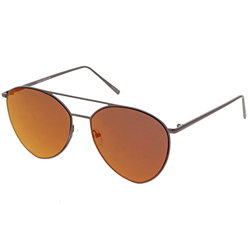 zeroUV - Oversize Thin Metal Double Crossbar Mirrored Flat Lens Aviator Sunglasses 62mm2
