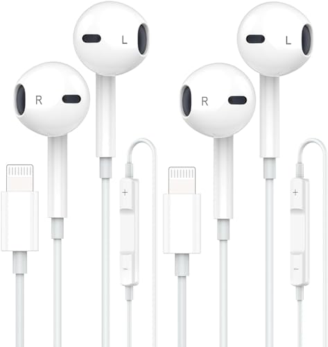 Amoner iPhone In-Ear Kopfhörer mit Kabel, 2 Pack HiFi Stereo Stereo Ohrhörer mit Lightning Anschluss Mikrofon und Lautstärkeregler, Kompatibel mit iPhone 14/13/12/11/Pro
