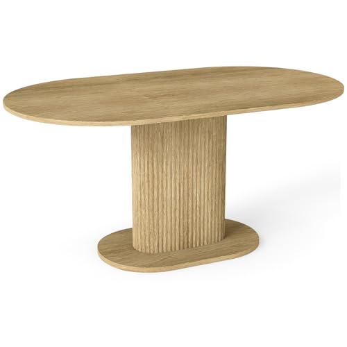 WAFTING Mesa Comedor Ovalada, Mesa Redonda Madera 160x90x75 cm, Mesa Comedor con Pedestal 4-6 Personas, Mesa de Cocina Canteado con Aspecto Roble
