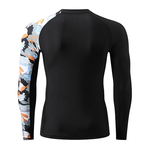 Image of HUGE SPORTS Men's Rash Guard Long Sleeves UPF 50+ UV Sun Protection Quick Drying Splice Compression Swim Shirts
