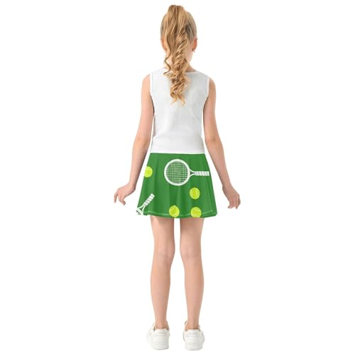 2 in 1 Girls Skorts Athletic Shorts Tennis Skirts Toddler Teen Cheer Tennis Rackets Balls Green 4t4