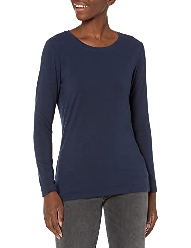Amazon Essentials Women's Regular-Fit Long-Sleeve Crewneck T-Shirt (Available in Plus Size), Navy, Medium