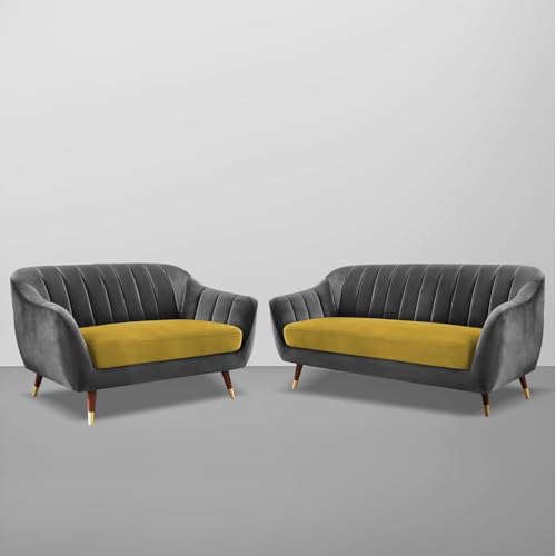 Image of Atticus 3+2 Seater Sofa Set for Living Room (Black Yellow Colour) Premium Fabric Sofa