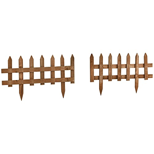 Outsunny Pack of 12 Wooden Border Fences, Garden Fixed Picket Fence for Lawn Edging, Flowerbed, 60L...