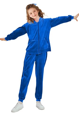 Girls Velour Tracksuit Sweatsuits Set 2 Piece Outfits Zip Up Hoodies and Pants Sportswear Jogging Suit2