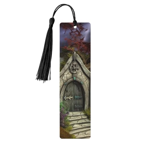 ゴシック フェアリーガーデン しおり タッセル付き、木製しおり 女性用 男性用 ハンドメイド ブックマーク 本好き向け 読書ページマーカー 木製タグ オーナメント 誕生日 教師 ギフト