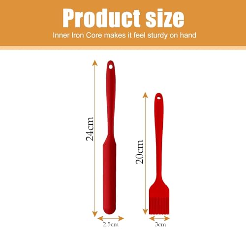 Image of Baskety Silicone Non-Stick Heat Resistant Spatula Multi Purpose Tools for Kitchen Cooking Set of 2 Red|Spatula Spreader Butter Knife 24cm + Silicone Basting Brush 21cm