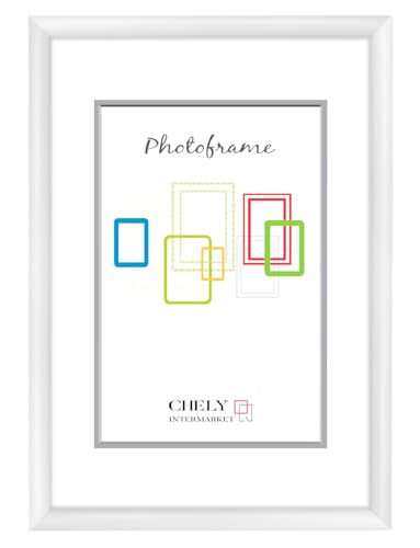 CHELY INTERMARKET MOD280 Marco Fotos Grande 40x60cm Minimalista Redondeado Decorativo Madera Blanca Incluye Kit Montaje Vertical Horizontal Color Blanco Certificados Diplomas Cuadro Moderno