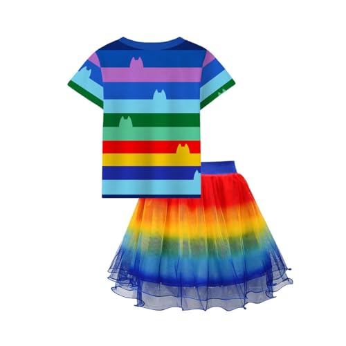 Rainbow Tutu Dress T-Shirt For Girls Halloween Party Clothes 3-10 Years2